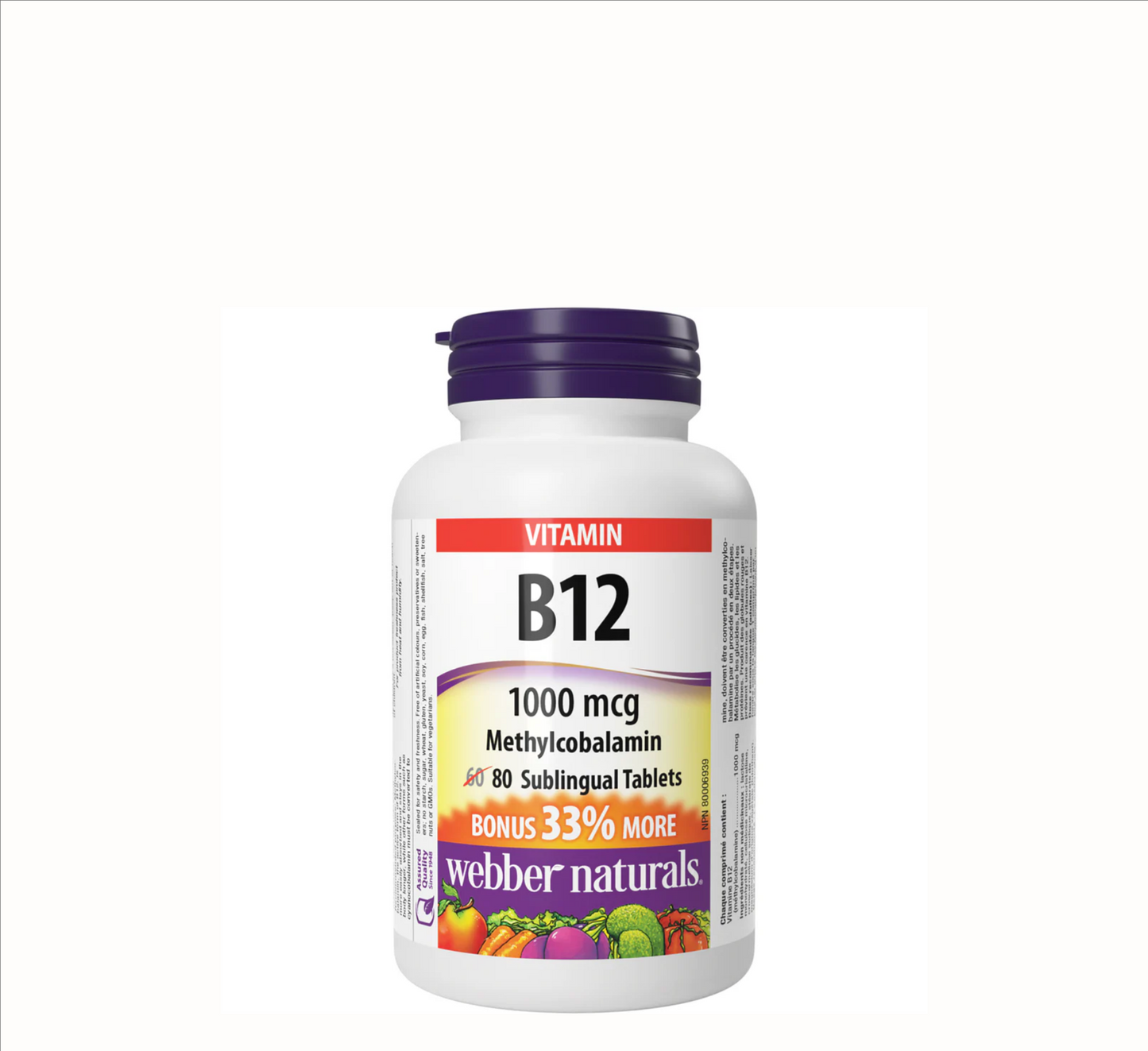 Vitamin B12 1000 mcg Methylcobalamin *80 Sublingual Tablets