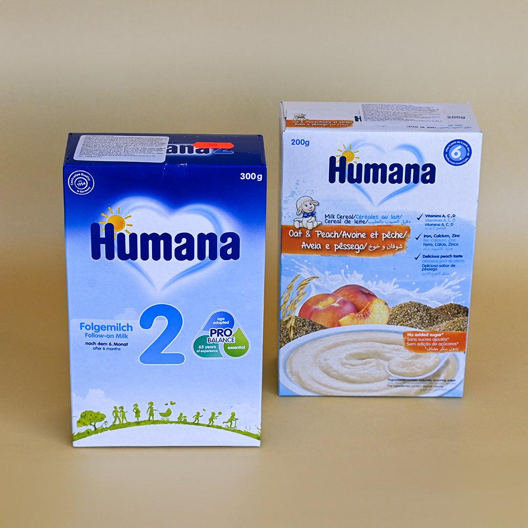 HUMANA 2 300GR + HUMANA MILK CEREALS OAT & PEACH 200G 6M+