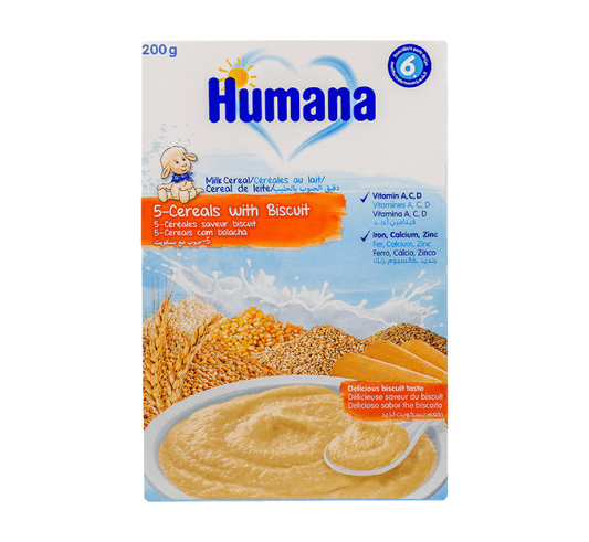 HUMANA 5-CEREALS WITH BISCUIT 200G 6M+