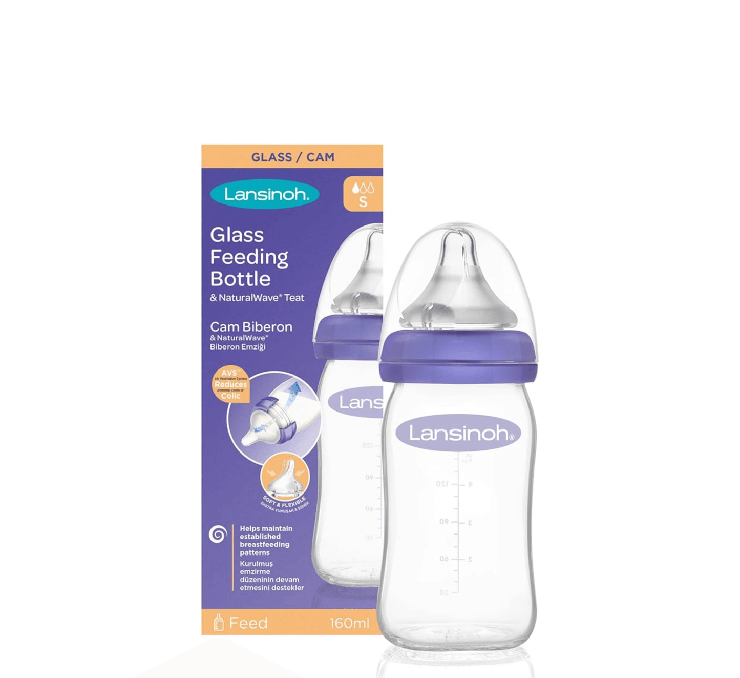 Lansinoh Glass Feeding Bottle Slow Flow(*160ml)