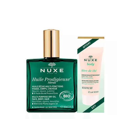 Nuxe Prodigieux® NEROLI KIT- Huile Seche Multi- Function NEROLI 100ml + Rêve de Thé- Gommage Granité Ressourçant 30 ml