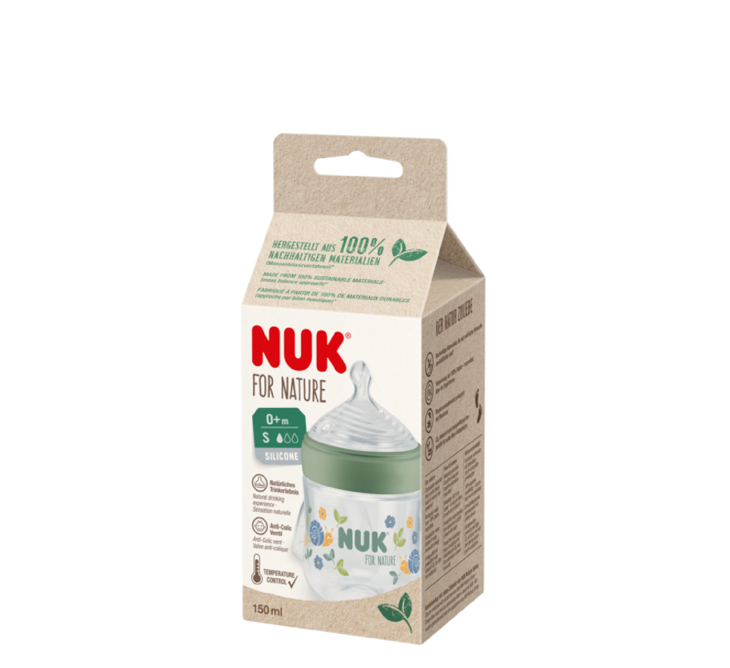 NUK FOR NATURE Shishe Plastike Silikoni Anti-Colic Slow Flow 0m+ *150ml (temp. control)
