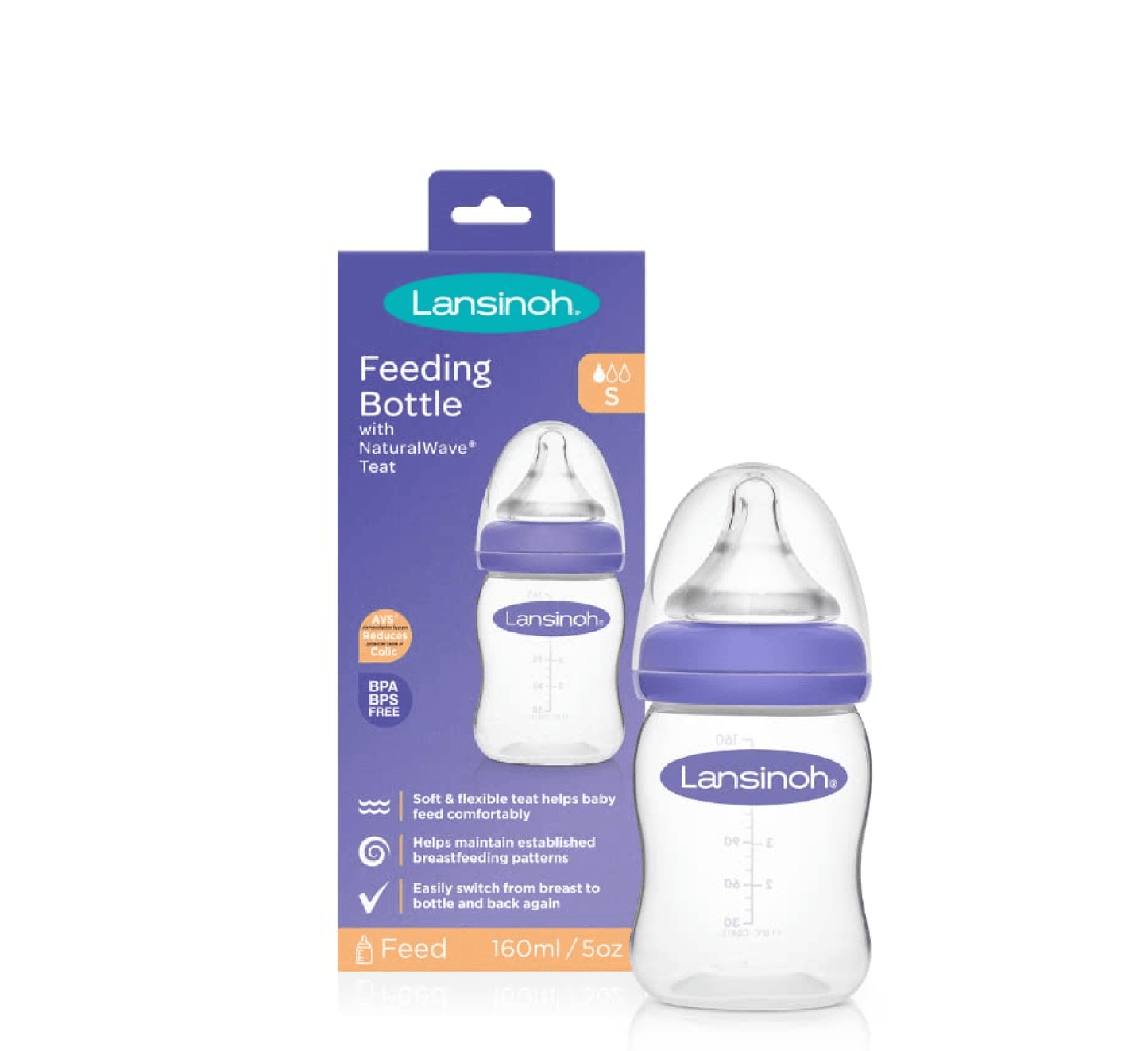 Lansinoh Feeding Bottle NaturalWave Teat Small 1m+ (*160ml)