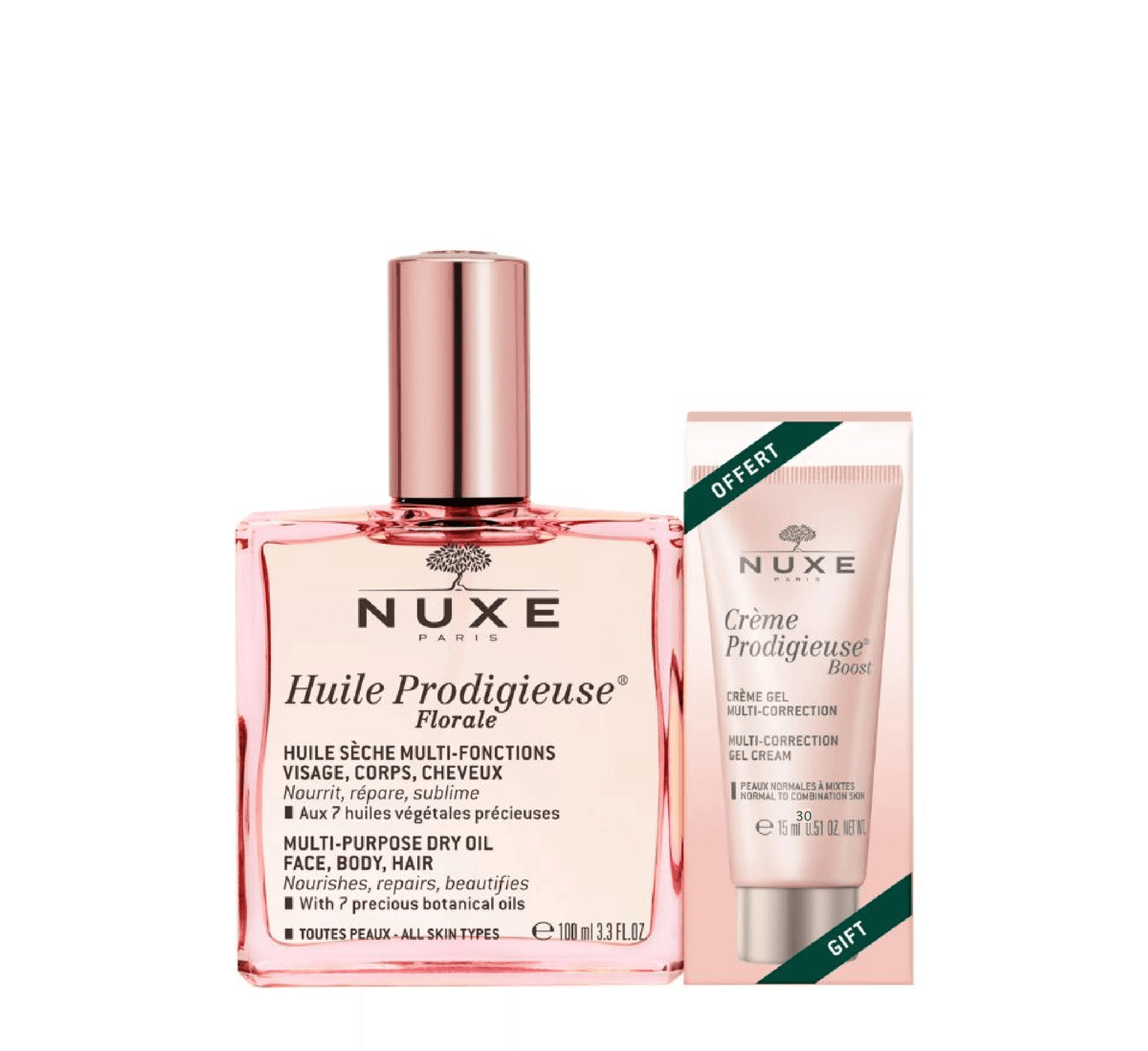 NUXE PRODIGIEUX FLORAL KIT HUILE SECHE MULTI-FUNCTION FLORAL 100 ML+CREME PRODIGIEUSE BOOST CREME GEL 15 ML